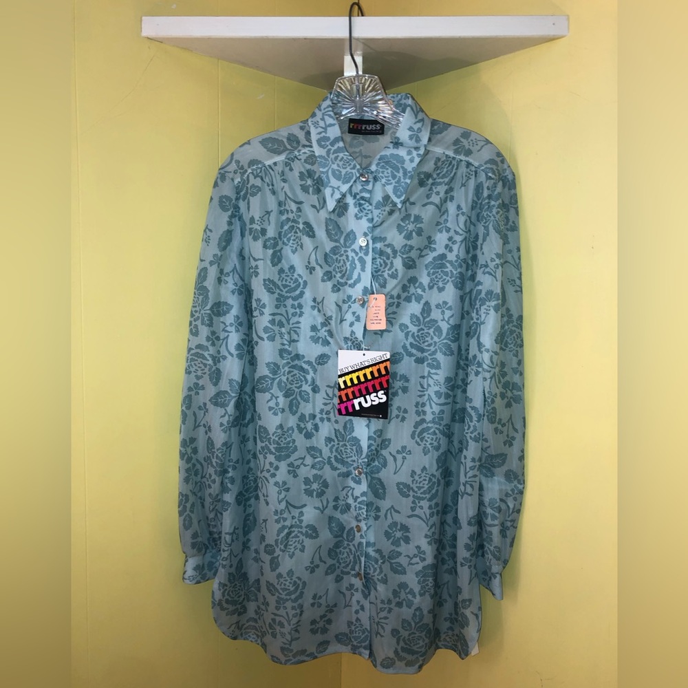 Rrrruss by Russ Togs sheer, vintage, long blouse. Size L. New with tags.